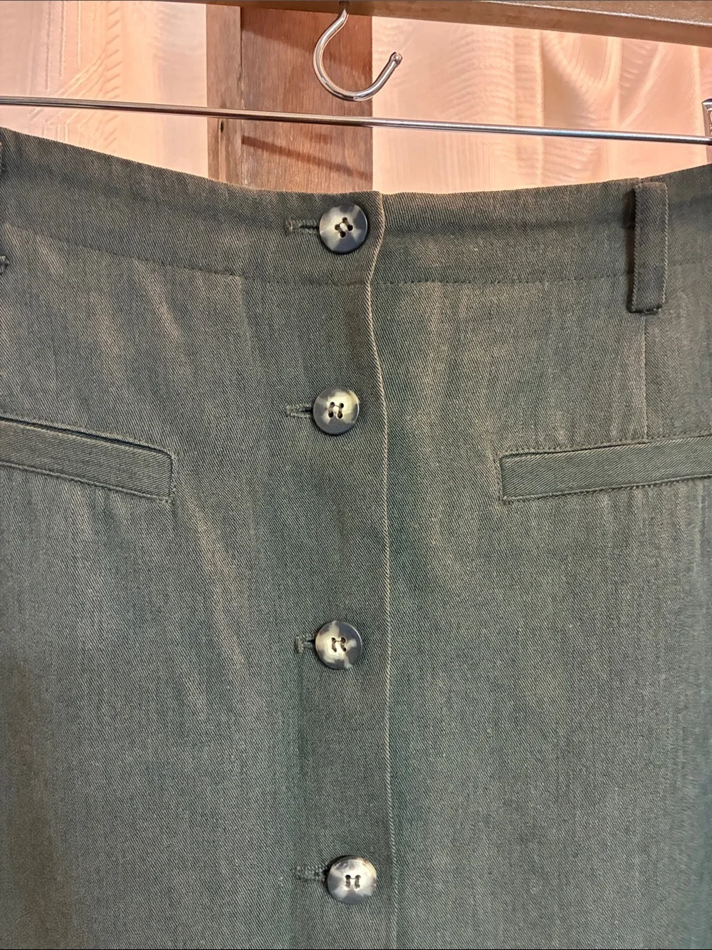 Ann Taylor Olive Green Button-Front Maxi Skirt